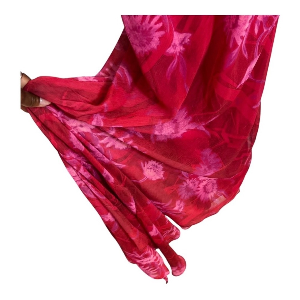 TOPSHOP Red Floral Print Cowl Neck Slip Maxi Dress UK 18 US 14 - Picture 2 of 6